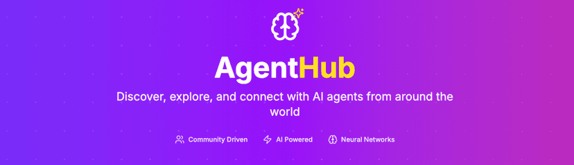 AgentHub marketplace banner - Discover, explore, and connect with AI agents from around the world